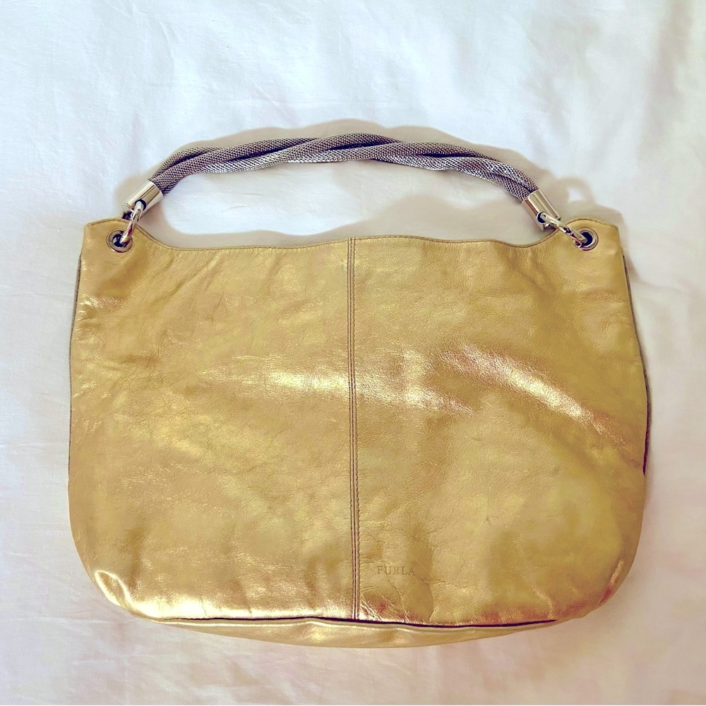 FURLA leather bag in soft gold with convertable straps